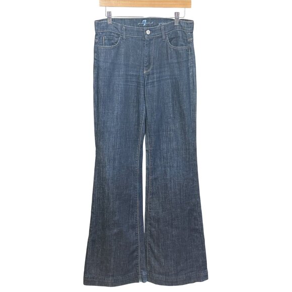 7 For All Mankind Ginger Jeans Womens Flare Size 27 Blue Cotton Blend - Picture 1 of 8